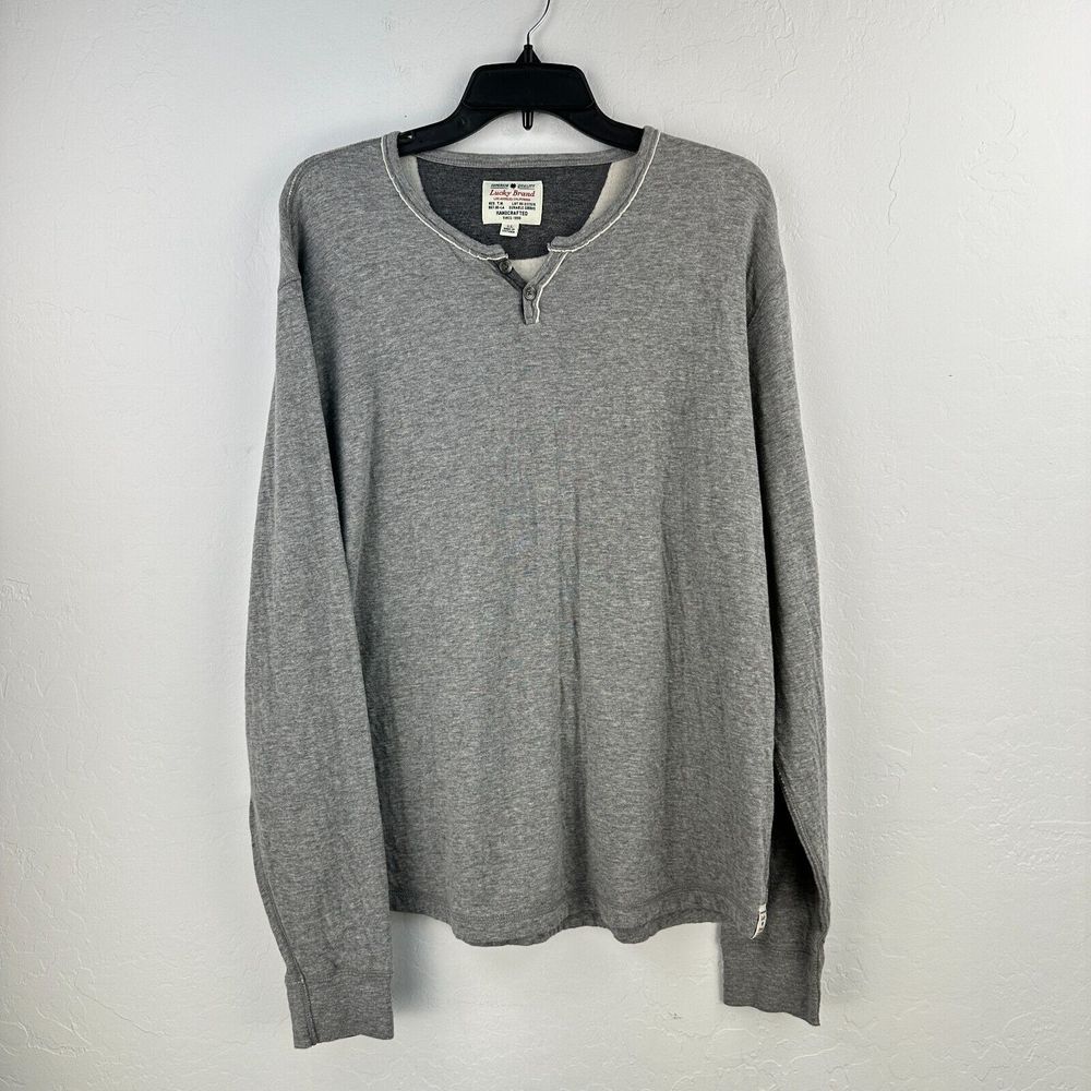 Lucky Brand Henley Thermal Mens XL Gray 100% Cotton Long Sleeve Pullover